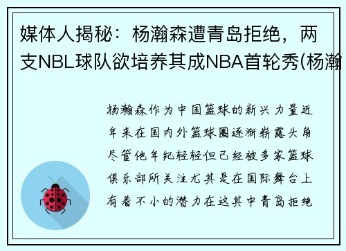 媒体人揭秘：杨瀚森遭青岛拒绝，两支NBL球队欲培养其成NBA首轮秀(杨瀚宇是谁)