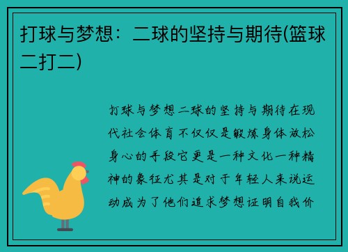 打球与梦想：二球的坚持与期待(篮球二打二)