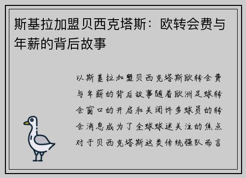 斯基拉加盟贝西克塔斯：欧转会费与年薪的背后故事