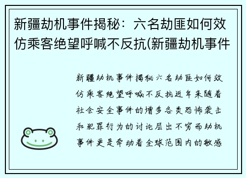 新疆劫机事件揭秘：六名劫匪如何效仿乘客绝望呼喊不反抗(新疆劫机事件中受表彰)