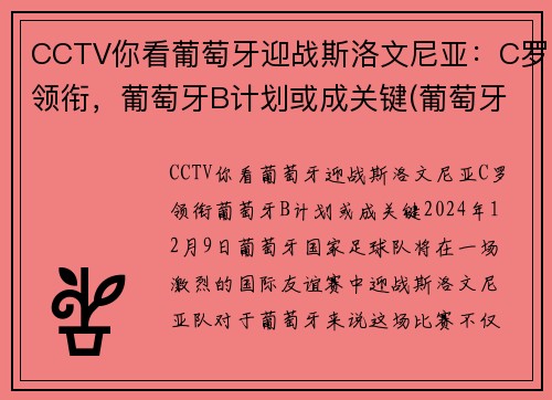 CCTV你看葡萄牙迎战斯洛文尼亚：C罗领衔，葡萄牙B计划或成关键(葡萄牙对战)